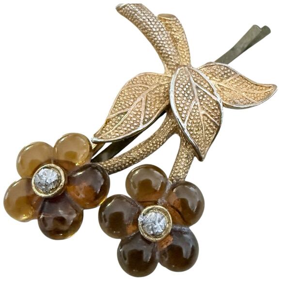 Vintage Hair Jewelry Brown Floral Hair Pin Flower Clip Barrette